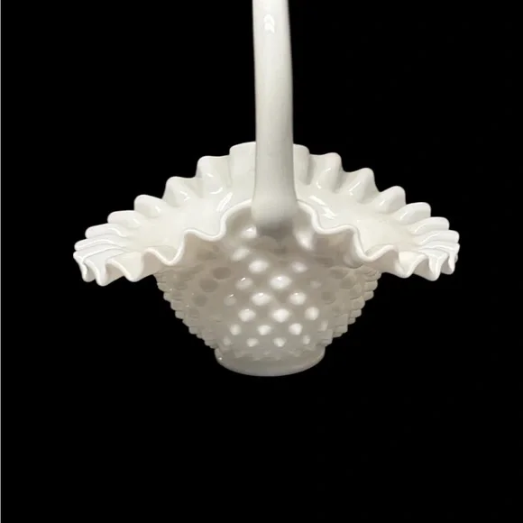 Fenton White Hobnail Milk Glass Basket - Picture 1 of 1